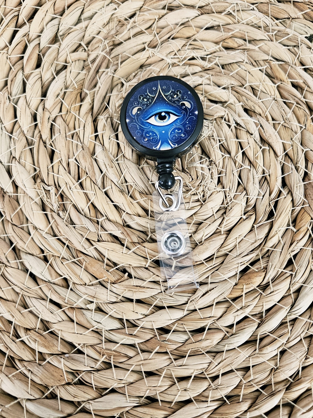 Blue Evil Eye Retractable Badge Reel Key & Card Holder